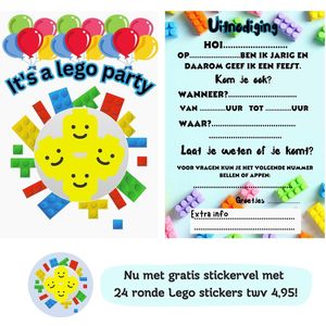 Uitnodiging kinderfeestje - Kinderfeest - Uitnodigingen - Verjaardag - Feest - Eigen design en print - Wenskaart - Lego - 20 stuks - A6
