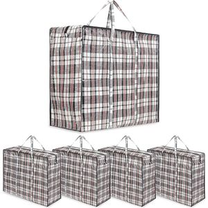 Waszakken met Rits - Jumbo Opbergzakken - Wasserij Boodschappentassen - 5-Pack - Geruit