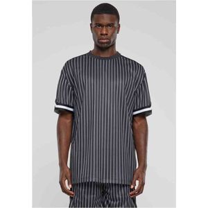 Urban Classics - Oversized Striped Mesh Heren T-shirt - XXL - Zwart/Wit