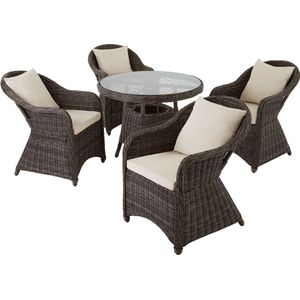 tectake® zitgroep, wicker tuinmeubelset, 1x tafel en 4x stoelen, weerbestendig meubilair als lounge in de wintertuin, balkonmeubilair, tuinstoelen, terrasmeubilair - grijs - poly-rattan