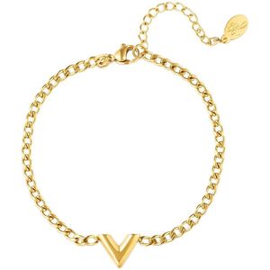 Roestvrijstalen armband Letter V - Yehwang - Schakelarmband - One size - Goud