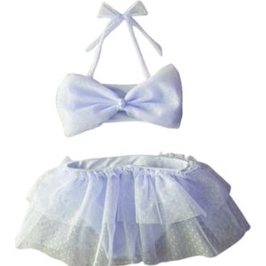 Maat 164 Bikini zwemkleding wit stippen print tulle rok badkleding met strik voor baby en kind zwem kleding witte tule