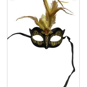 Power Escorts Venetiaans Masker - Geel met Gele Steen en Veer