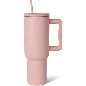 Basic at Home ™ - Roze - Premium Drinkbeker Met Rietje - Volledig In 1 Kleur - Tumbler met Handvat - Bottle - Cup With Straw - Thermosbeker - Drinkfles to go - 1.2 Liter - RVS - Thermoskan - Travel mug