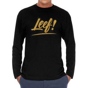 Leef longsleeve zwart met gouden glitter tekst heren - Glitter en Glamour goud party kleding shirt met lange mouwen XXL