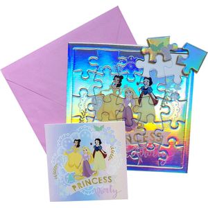 Disney Princess - wenskaart met puzzelkaart en envelop - verjaardag - puzzel van 25 stukjes - Belle - Rapunzel - Sneeuwwitje - prinsessen