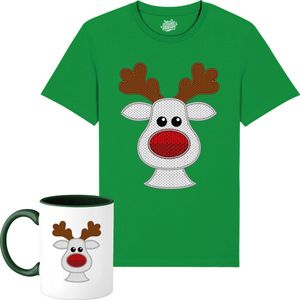 Rendier Buddy - Foute Kersttrui Kerstcadeau - Dames / Heren / Unisex Kleding - Grappige Kerst Outfit - Knit Look - T-Shirt met mok - Unisex - Kelly Groen - Maat XL