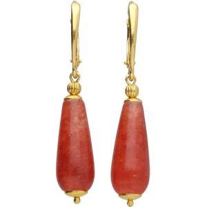 Bela Donaco - Oorbellen Art Deco – rode Jade – Verguld Sterling Zilver