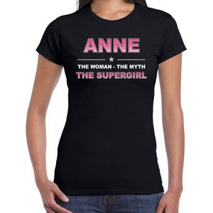 Naam cadeau Anne - The woman, The myth the supergirl t-shirt zwart - Shirt verjaardag/ moederdag/ pensioen/ geslaagd/ bedankt XS