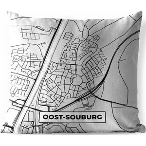 Tuinkussen - Stadskaart - Oost-Souburg - Grijs - Wit - 40x40 cm - Weerbestendig - Plattegrond