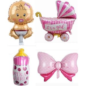 Geboorte Set Girl ballonnen - XL - 4 stuks - Baby ballon - Roze - Folie ballon - Themafeest - Babyshower - Geboorte - It's a Girl - Versiering - Ballonnen - Helium ballon - Geboorte Cadeau Girl - Kraam Ballon - Babyshower Versiering - Baby