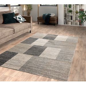 Flycarpets Lima Vloerkleed Grijs / Taupe / Beige  - Polypropyleen - Voor binnen - Geblokt Patroon - Rechthoek - Modern - Woonkamer - Laagpolig - 200x290 cm