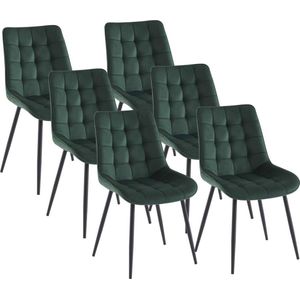 Set van 6 gestoffeerde stoelen - Velours en zwart metaal - Groen - OLLUA L 49.5 cm x H 87 cm x D 60 cm