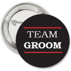 10X Button Team Groom zwart met rood en wit - button - groom - bruidegom - vrijgezellenfeest