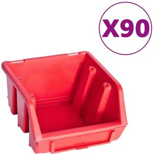 vidaXL Opslagbakkenset Rood/Zwart 96-delig Opbergbak - Wandpaneel - Gereedschapsschuif - Organisator - Workshop Organisatie