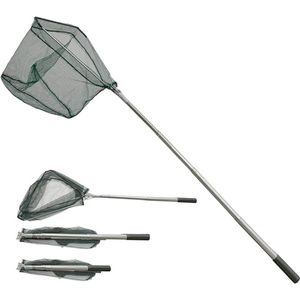 S&Dshopline® Vissersschepnet voor vissen, visschepnet, visschepnet, 155 cm, roestvrij staal, 4 secties, telescopisch, rubber, duurzaam nylon vlechtwerk, met opvouwbaar visnet, voor volwassenen en kinderen, vijver,