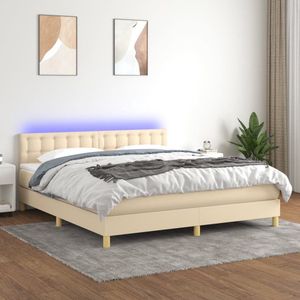 The Living Store Boxspring Bed - 203 x 180 x 78/88 cm - Crème - Stof - Pocketvering Matras - Huidvriendelijk Topmatras - Inclusief LED-verlichting
