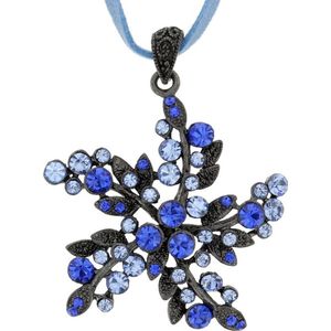 Behave Blauwe ketting met stenen bloem hanger