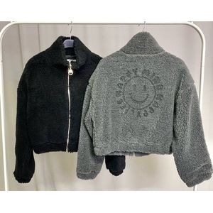 Teddy jacket - Zwart - Super zacht vest voor dames - Print achterkant - Jasje voor vrouwen - One-size