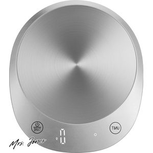 Mrs. Jones Voedselweegschaal - 10 kg digitale - keukenweegschaal gewicht gram - ons precisie bakken koken LED-display 3* AAA-batterijen inbegrepen - roestvrij staal zilver .