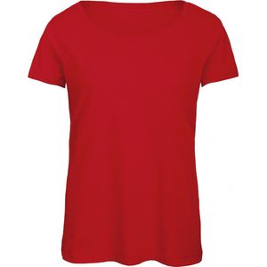 T-shirt Dames XS B&C Ronde hals Korte mouw Red 50% Polyester, 25% Katoen, 25% Viscose