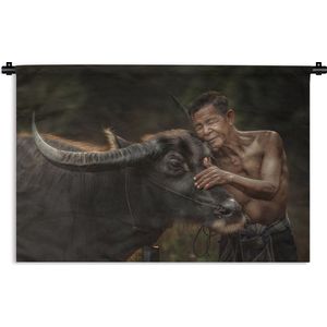 Wandkleed - Wanddoek - Koe - Man - Touw - 120x80 cm - Wandtapijt