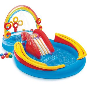 Kinderzwembad met Glijbaan - Speelzwembad - Kinder Opblaas Zwembad - Blauw met Rood