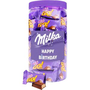 Milka Leo Go mini chocolade ""Happy Birthday"" - chocolade verjaardagscadeau - wafers met melkchocolade - 500g