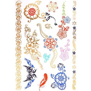 Water overdraagbare Tijdelijke Tattoo - Metallic - Gekleurde bloemen - 26 x 11 cm