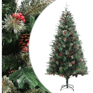 The Living Store kerstboom Groen PVC/PE 225 cm - Dennenappels en rode bessen