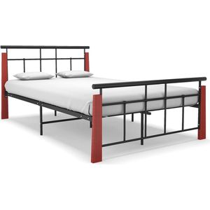 The Living Store Metalen Bedframe - Zwart - 206 x 133 x 86 cm - Massief eikenhout - Matras 120 x 200 cm - Montage vereist