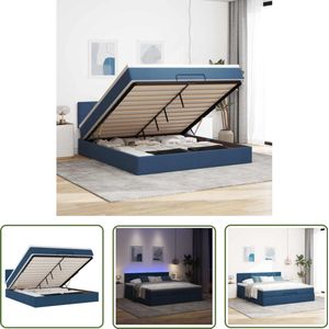 The Living Store Ottoman bed met matras en LED's 160x200cm stof blauw - Ottoman Bed - Boxspring Bed - Tweepersoons Bed - Slaapcomfort - Led Verlichting
