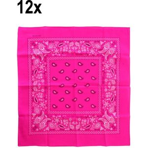 12x Luxe Zakdoek fluor roze met motief 53cm x 53cm - Koffieboon thema feest boeren zakdoek festival