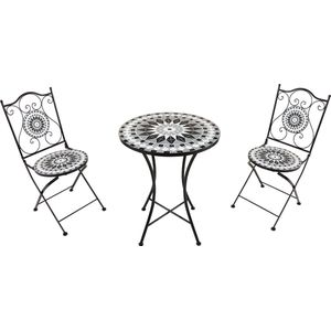 AXI Amélie 3-delige Mozaïek Bistroset Zwart/wit – Metalen frame met keramische tegel – Balkonset 2 stoelen en tafel