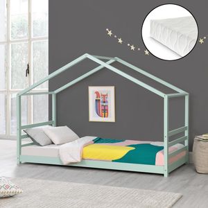 Kinderbed met bedbodem en matras huisbed 90x200 cm mint