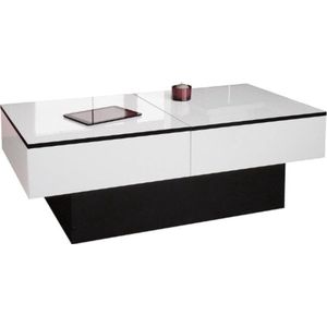 Thuys – Luxe Salontafel – Woonkamer – Bijzettafel – Koffietafel – Sidetable – Met Opbergruimte – Industrieel – Met Lade – Uitschuifbaar – Zwart/Wit