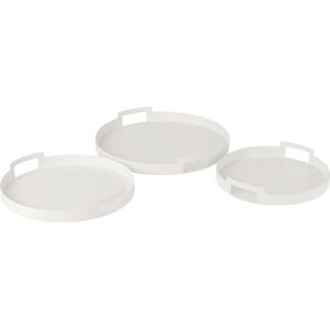 J-Line plateau Rond - metaal/polyresin - wit - 3 stuks