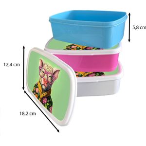 Broodtrommel Blauw - Lunchbox - Brooddoos - Bril - Roze - Varken - Bloemen - Dier - 18x12x6 cm - Kinderen - Jongen