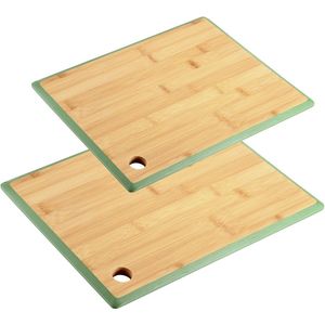 Kesper Keuken voedsel bereiden snijplanken voordeelset - 40 x 30 en 27 x 19 cm - bamboe hout - rand blauw