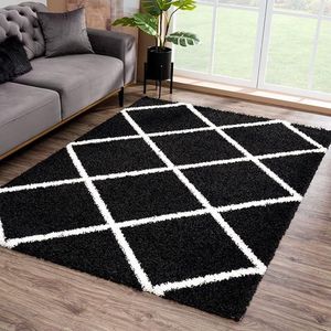 Madrid Shaggy tapijt - hoogpolige tapijten voor woonkamer, slaapkamer, keuken - zwart, maat: 80x150 cm