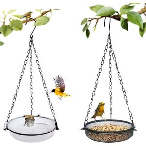Set van 2 vogelvoeders om op te hangen (18x18x3cm, ∅18cm) metalen vogelvoeder voor vogels - vogelvoeder voor het hele jaar door hangend vogelbad voor wilde vogels in de tuin