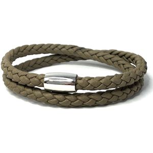 Jolla - dames armband - magneet - staal - gevlochten leer - Braided Steel - Taupe