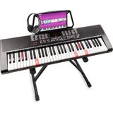 Keyboard piano - MAX KB5 keyboard voor beginners, incl. hoofdtelefoon en keyboard standaard - Training d.m.v. 61 lichtgevende toetsen