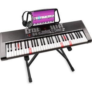 Keyboard piano - MAX KB5 keyboard voor beginners, incl. hoofdtelefoon en keyboard standaard - Training d.m.v. 61 lichtgevende toetsen