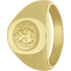 Lucardi Heren Gerecycled stalen goldplated ring met leeuw - Ring - Staal - Goudkleurig - 20 / 63 mm