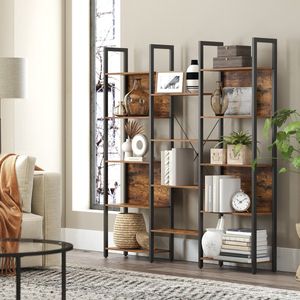 Boekenkast, staande plank met 14 planken, plank met metalen frame