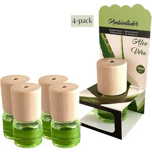 Luchtverfrisser 4x - 'Aloe Vera' - 18 ml - Inclusief verzenden - Verfrisser - Geurverfrisser - Parfum - Huisparfum - Geur - Hout - Houten - Geurflesje - Fles - Flesje - Flesjes - Klein - Kleine - Groen - Toilet - Badkamer - Woning