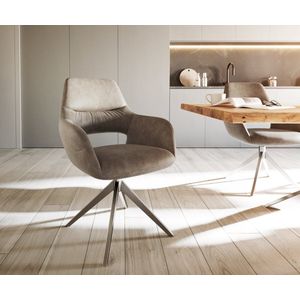 Gestoffeerde-stoel Yago-Flex met armleuning kruisframe breed roestvrij staal microvelours taupe vintage pocketveer kern