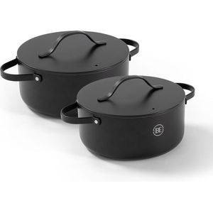 BE Living Braadpan Set van 2 - Ø 24 & 28 cm - Keramische Pannen - PFAS vrije Kookpan inductie - Geschikt voor alle warmtebronnen - Zwart