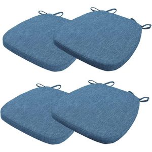 JGS ® Set van 4 stoelkussens 40 x 38 x 3 cm met strikbanden, wasbaar zitkussen, antislip stoelkussen, afneembare hoes met ritssluiting, ideaal voor thuis, kantoor, keuken, eetkamer, donkerblauw